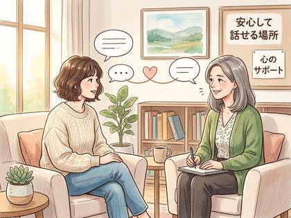 安心できる場所で、カウンセリングを受ける女性二人。