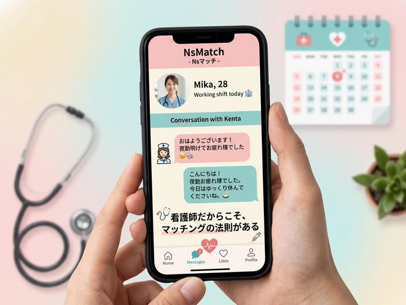 看護師向けマッチングアプリ「NsMatch」のスマホ画面。