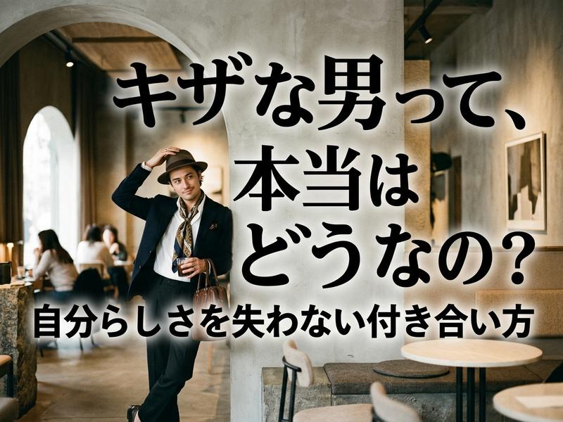 カフェでおしゃれな男性。「キザな男って本当はどうなの？」という見出し。