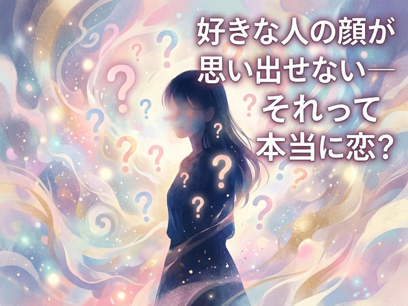 「好きな人の顔が思い出せない、本当に恋？」のテキストと女性のシルエット。