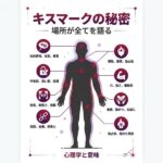キスマークがつけられた体の部位が示す心理学的意味を解説する図。