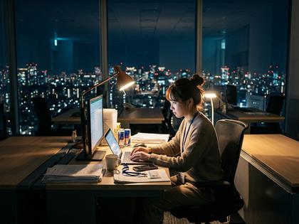 オフィスで残業中の20代女性のイメージ