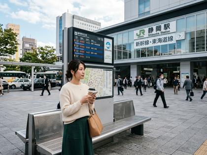 静岡駅前で待ち合わせをする女性のイメージ
