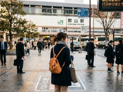 郡山駅前で待ち合わせをしている女性の後ろ姿