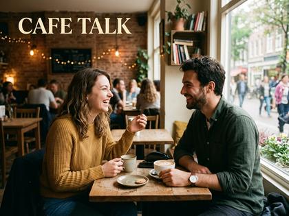 カフェで楽しそうに話している男女のイメージ