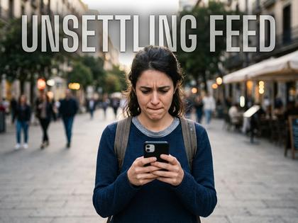 スマートフォン画面を見て困った表情をする女性