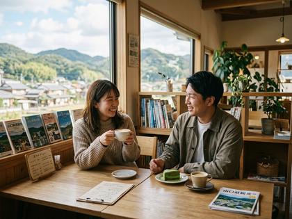 山口県のカフェでデートする男女のイメージ