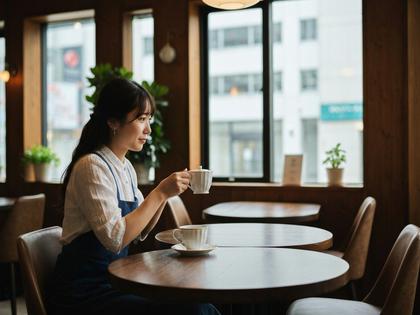 千葉駅周辺のおしゃれなカフェでお茶する女性