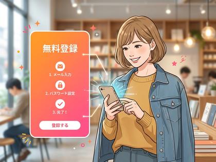 スマホで無料登録をしている女性のイメージ