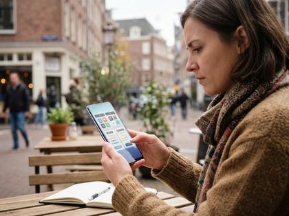 スマホでアプリを比較検討している女性