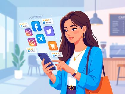スマホで複数のアプリを比較検討する人のイメージ