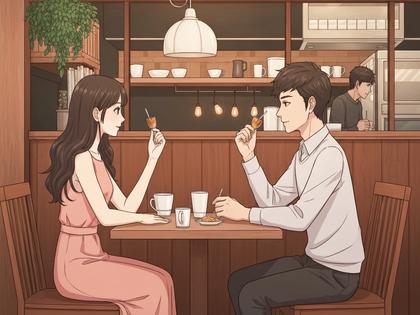 福岡・天神のおしゃれなカフェでデートするカップル