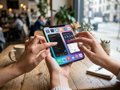 スマホ画面で複数のアプリを比較している女性の手元