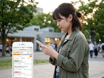 スマホでワクワクメールの掲示板を見ている女性