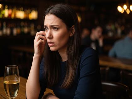 バーで違和感を覚えて警戒する女性のイメージ