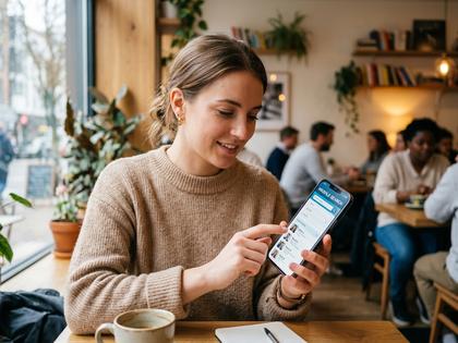 スマホでプロフィール検索画面を操作している女性のイメージ