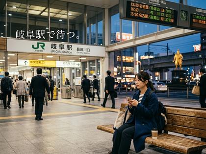 岐阜駅前で待ち合わせをする女性のイメージ