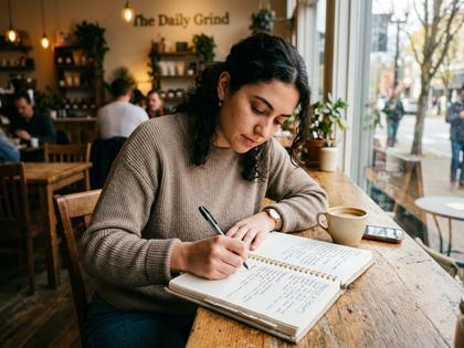 ノートにプロフィール構成を書き出している様子