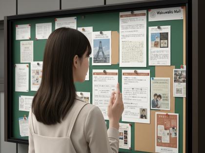 ワクワクメールの掲示板を眺める女性のスマホ画面イメージ