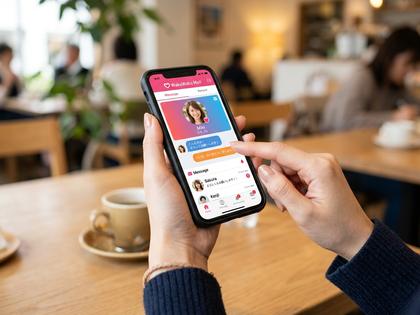 スマートフォンでワクワクメールのアプリを開いている女性の手元イメージ