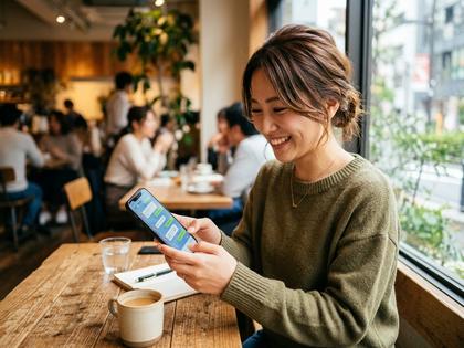 スマホでメッセージのやりとりを楽しむ女性のイメージ
