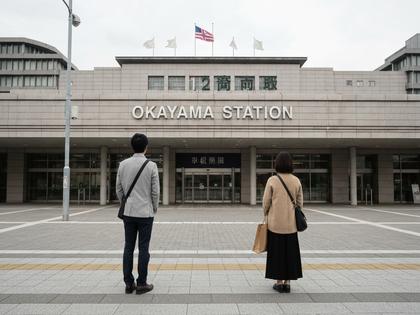 岡山駅前で待ち合わせをしているカップルのイメージ