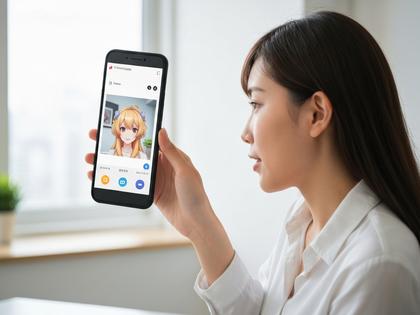 スマホでVTuberの配信を楽しむ女性のイメージ