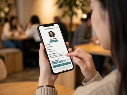 プロフィール作成中の女性のスマホ画面
