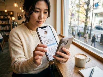 プロフィール画面を編集している女性のスマホ画面イメージ