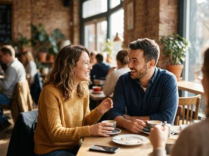 笑顔で会話する男女のカップルのイメージ