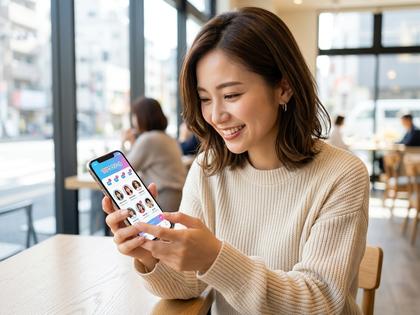 スマホでワクワクメールを開いて操作している20代女性のイメージ
