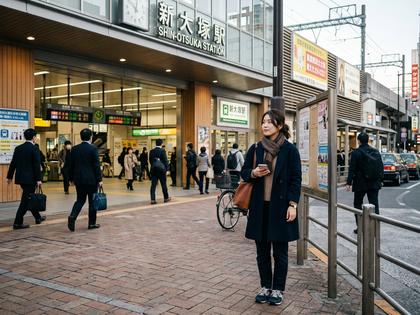 駅前で待ち合わせをしている女性のイメージ