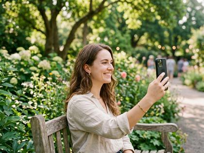 自然な笑顔でプロフィール写真を撮る女性のイメージ