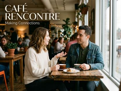 カフェで初対面の男女が会話するイメージ