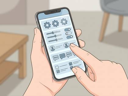 スマホの設定画面を指で操作する手。