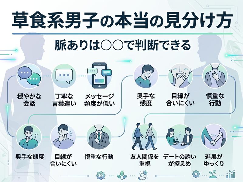 草食系男子の特徴と脈ありサインを解説する図。