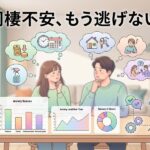 同棲カップルが家事、お金、コミュニケーションの不安を考え、解決策を探る様子。
