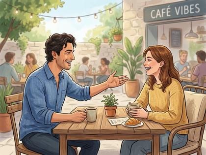 明るく笑いながら会話する男女のカジュアルなイラスト