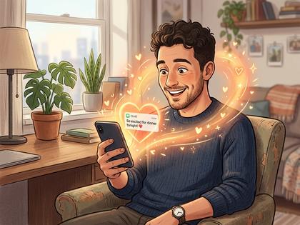 メッセージを読んで嬉しそうにスマホを見ている男性のイラスト