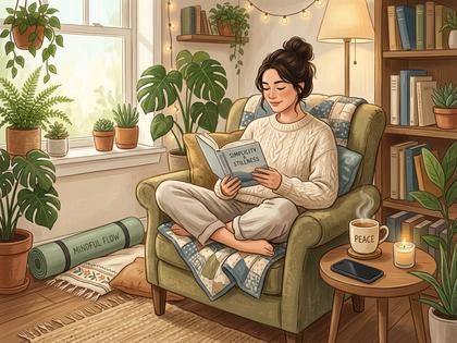 読書やヨガなど自分の時間を楽しむ女性のライフスタイル写真