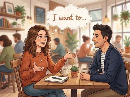 カフェで向かい合って笑顔で話す男女