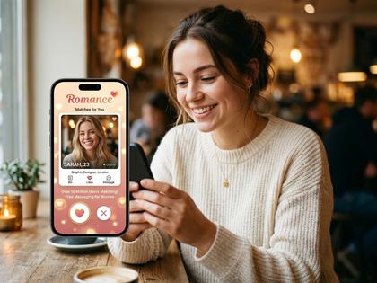 スマートフォンでワクワクメールを開き、笑顔で恋活を始める20代女性のイメージ