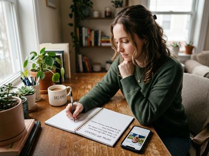 ノートにチェックリストを書きながら条件を考える女性のイメージ