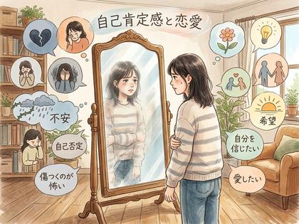 スマホを片手にため息をつく女性のイラスト風写真