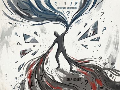 夜の窓辺で考え事をしている女性の後ろ姿