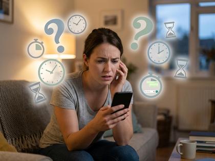 スマホを見て少し困ったような表情の女性のイメージ