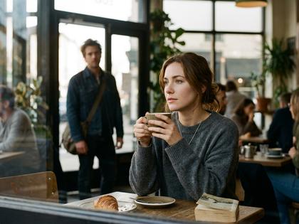 カフェで友人と話しながら少し切ない表情を見せる女性のシーン