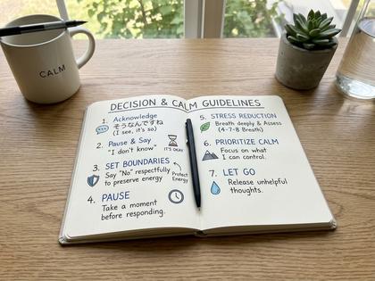 デスクでノートに自分ルールを書き出している女性のイメージ
