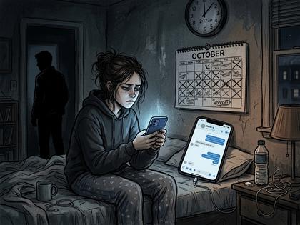 スマホを見て少し困った表情をしている女性のイメージ