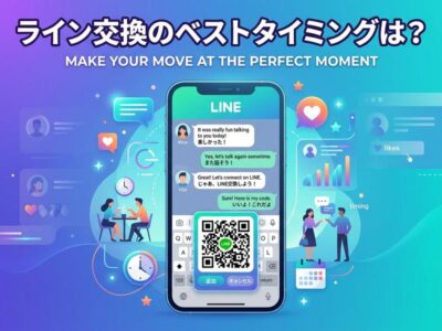 LINEの連絡先交換と最適なタイミングを示すイラスト。